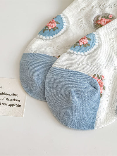 3 Pairs Women Summer Flower Jacquard Long Socks