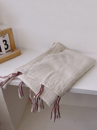 Women Artsy Pure Color Tassel Shawl Scarf
