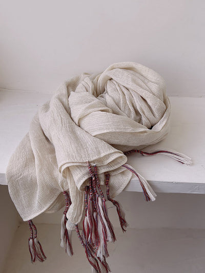 Women Artsy Pure Color Tassel Shawl Scarf