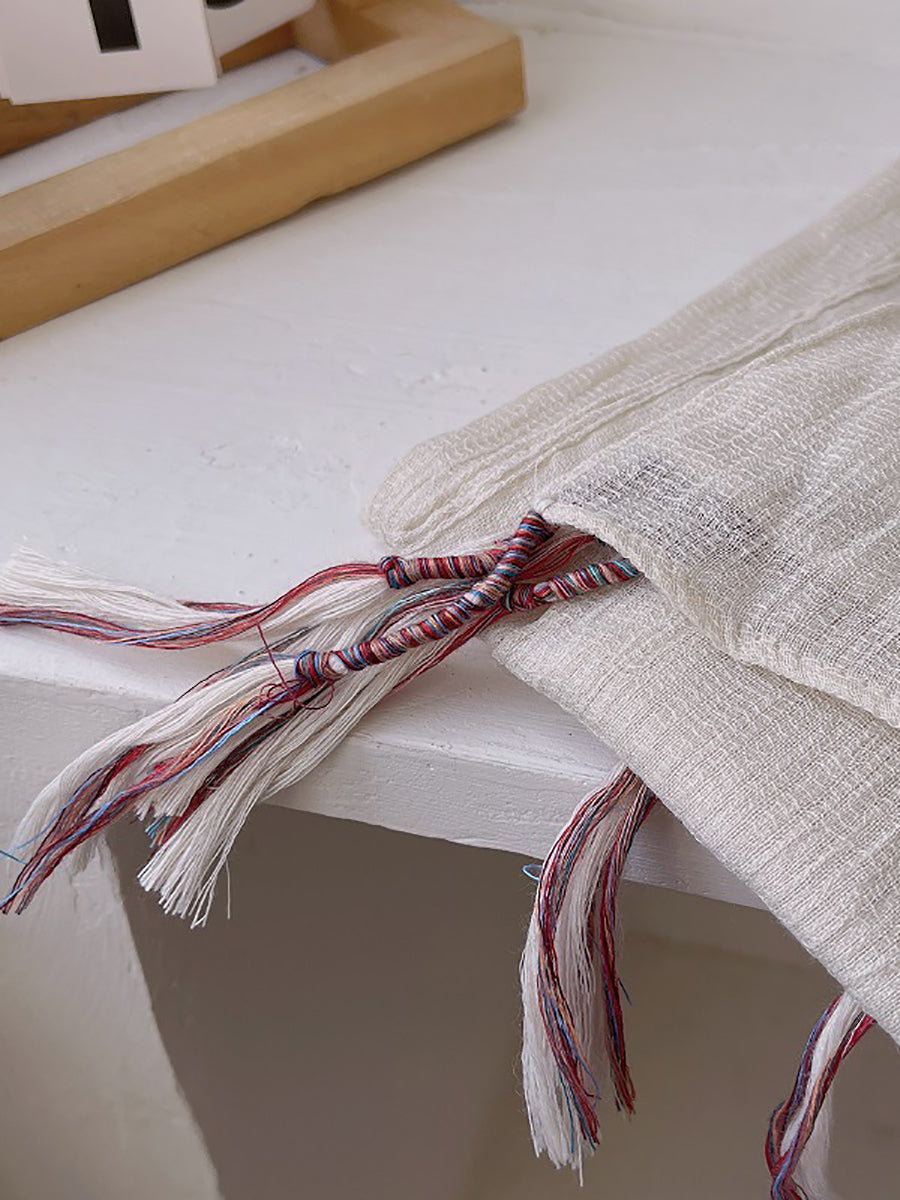 Women Artsy Pure Color Tassel Shawl Scarf