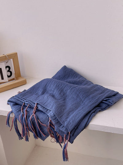 Women Artsy Pure Color Tassel Shawl Scarf