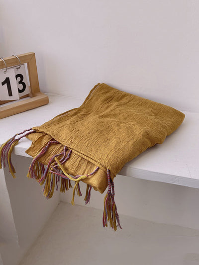 Women Artsy Pure Color Tassel Shawl Scarf