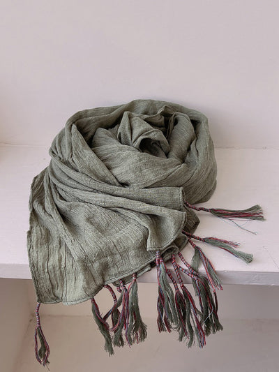 Women Artsy Pure Color Tassel Shawl Scarf