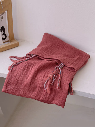 Women Artsy Pure Color Tassel Shawl Scarf