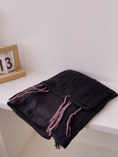 Women Artsy Pure Color Tassel Shawl Scarf