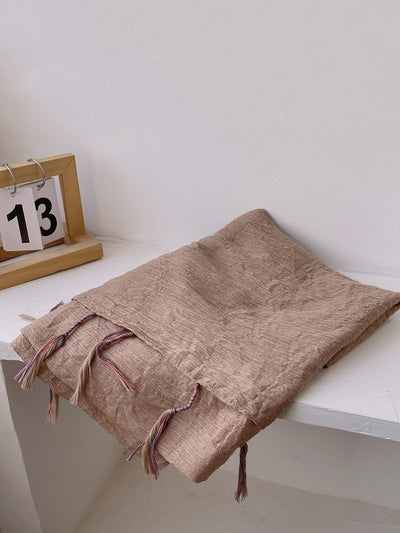 Women Artsy Pure Color Tassel Shawl Scarf