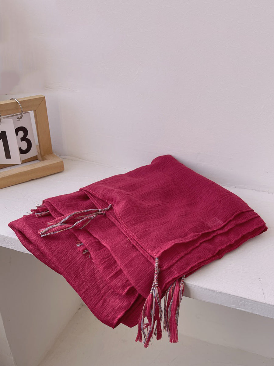 Women Artsy Pure Color Tassel Shawl Scarf