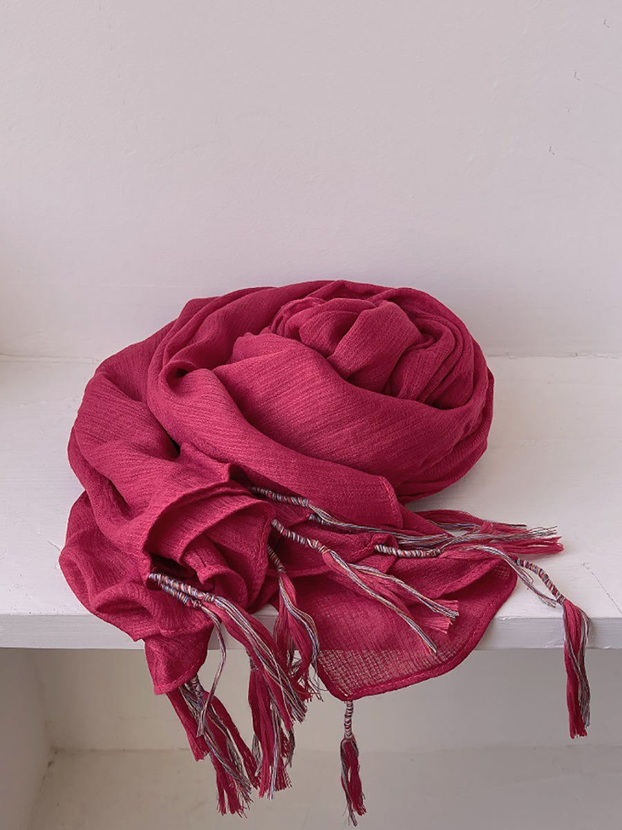 Women Artsy Pure Color Tassel Shawl Scarf