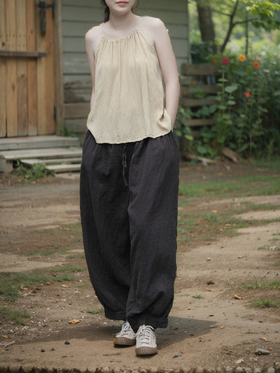 Women Summer Pure Color 100%Cotton Harem Pants