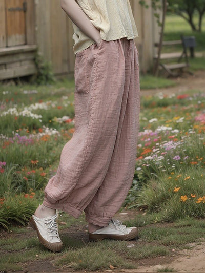 Women Summer Pure Color 100%Cotton Harem Pants