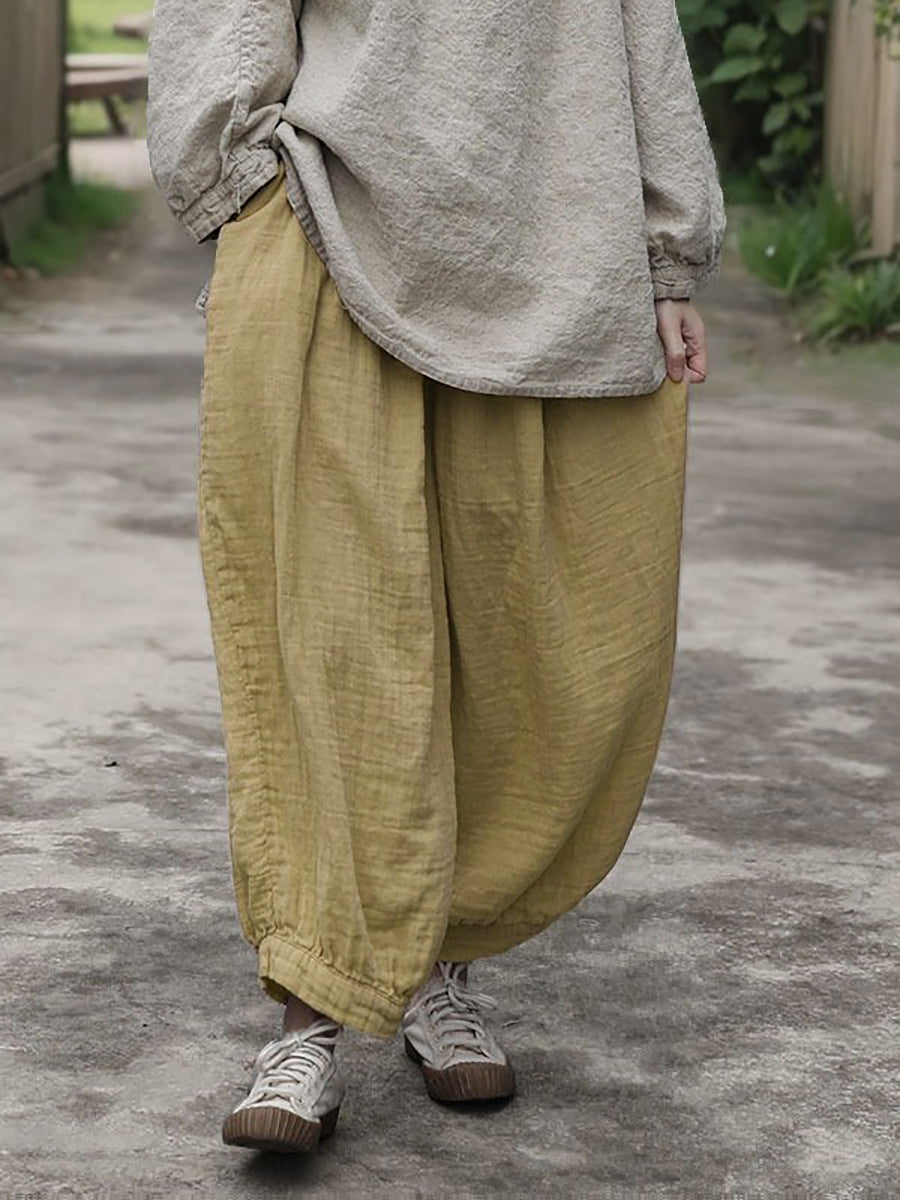 Women Summer Pure Color 100%Cotton Harem Pants