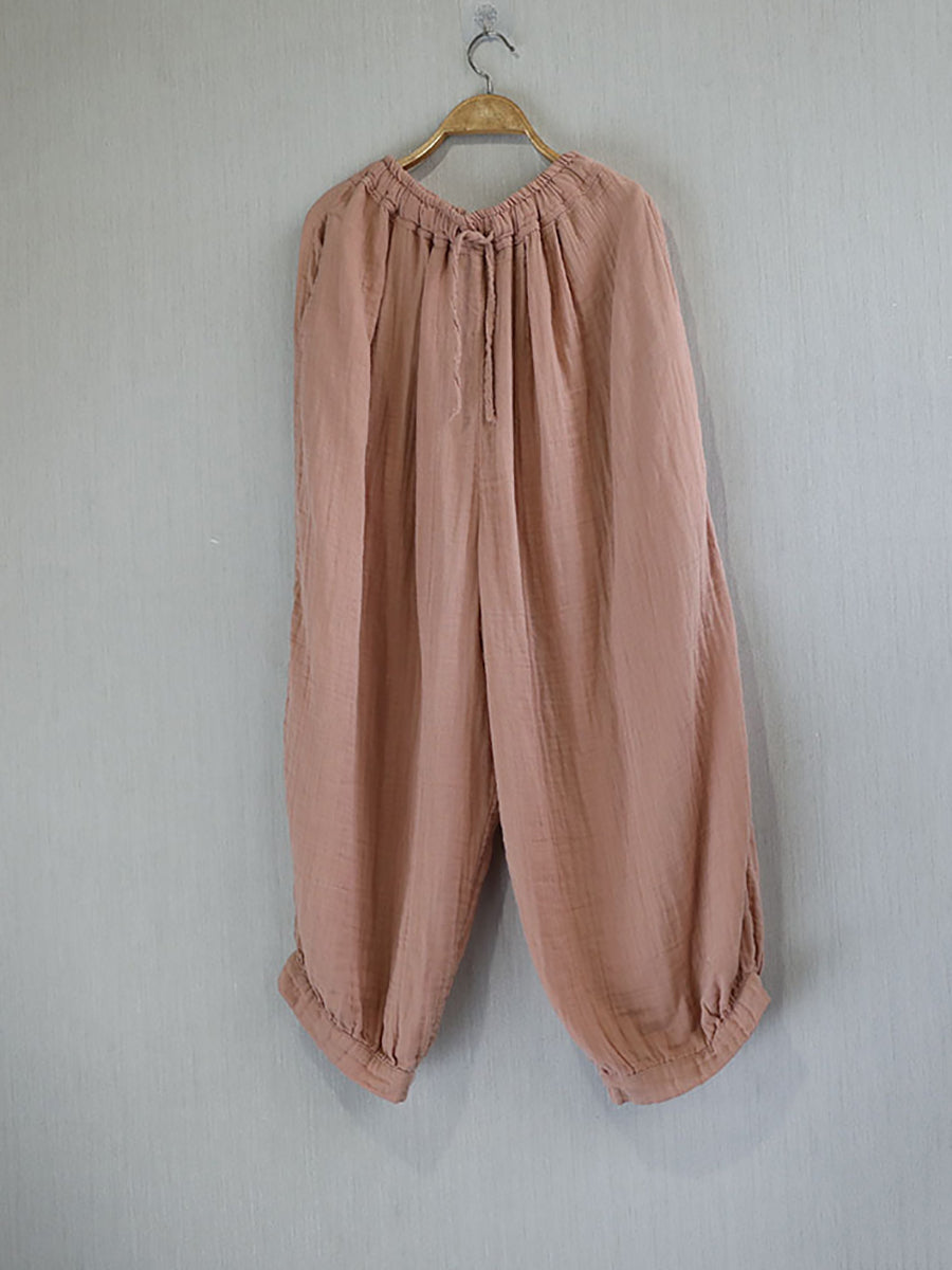 Women Summer Pure Color 100%Cotton Harem Pants