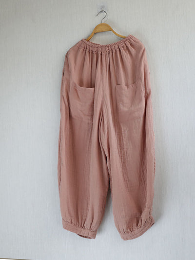Women Summer Pure Color 100%Cotton Harem Pants