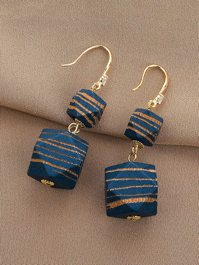 Women Fashion Wooden Bead Copper Earrings