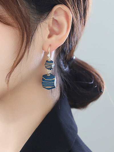 Women Fashion Wooden Bead Copper Earrings