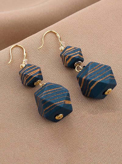 Women Fashion Wooden Bead Copper Earrings