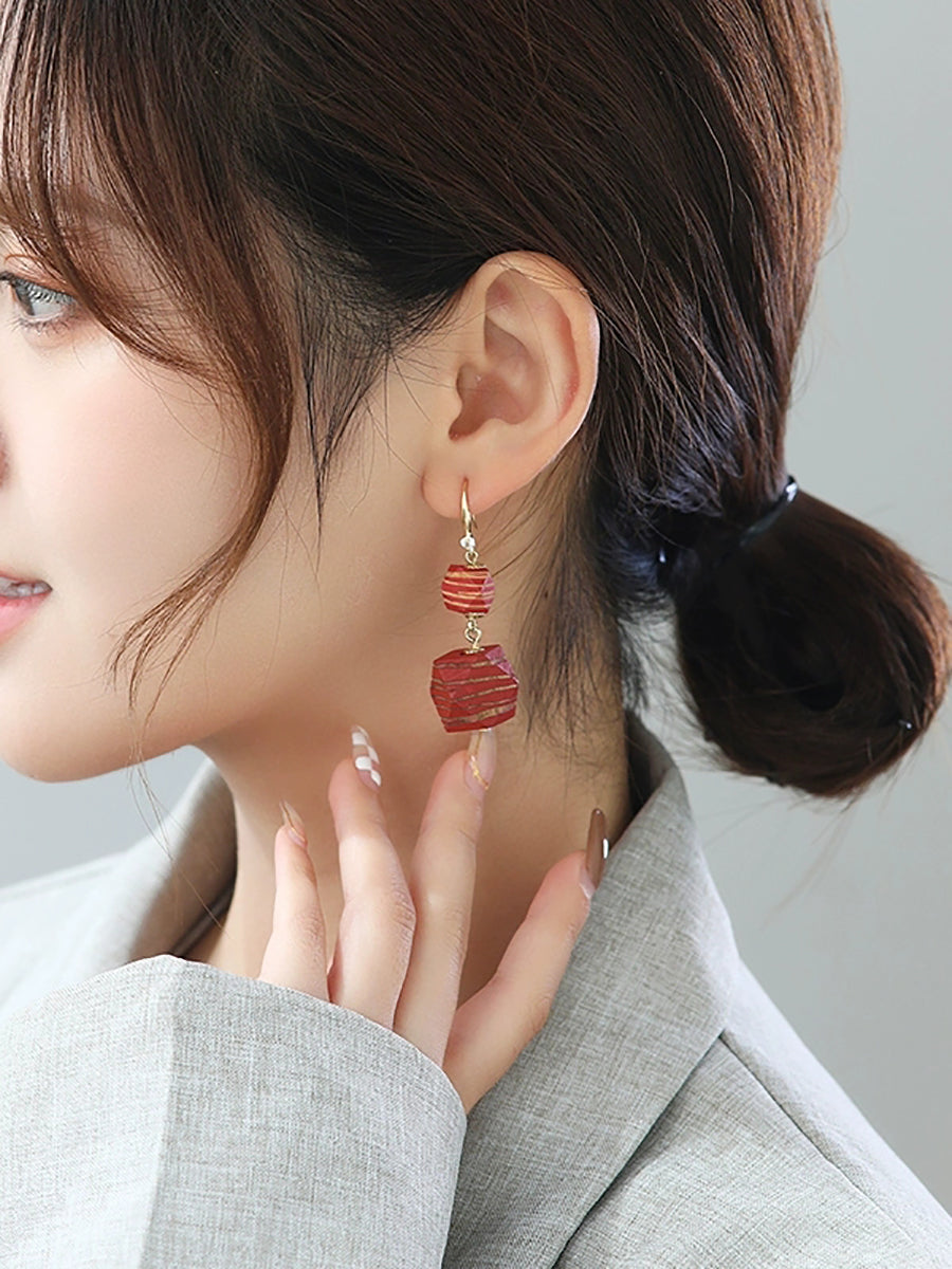 Women Fashion Wooden Bead Copper Earrings