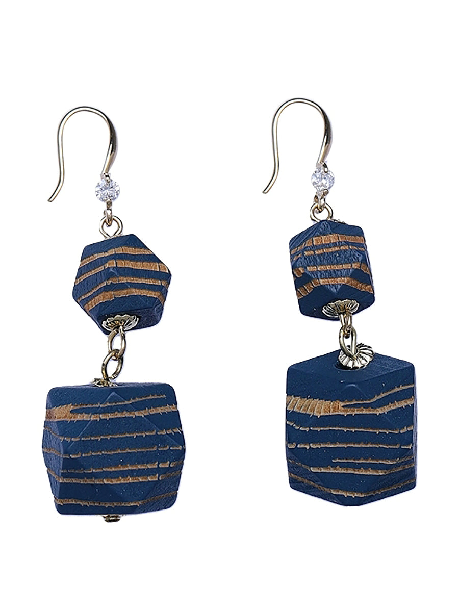 Women Fashion Wooden Bead Copper Earrings