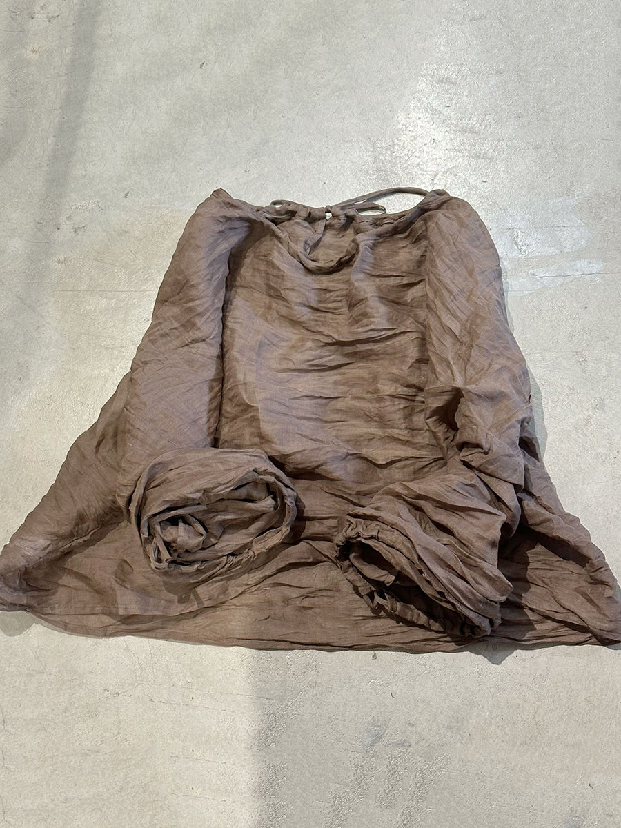 Women Summer Artsy Pure Color O-Neck Ramie Shirt