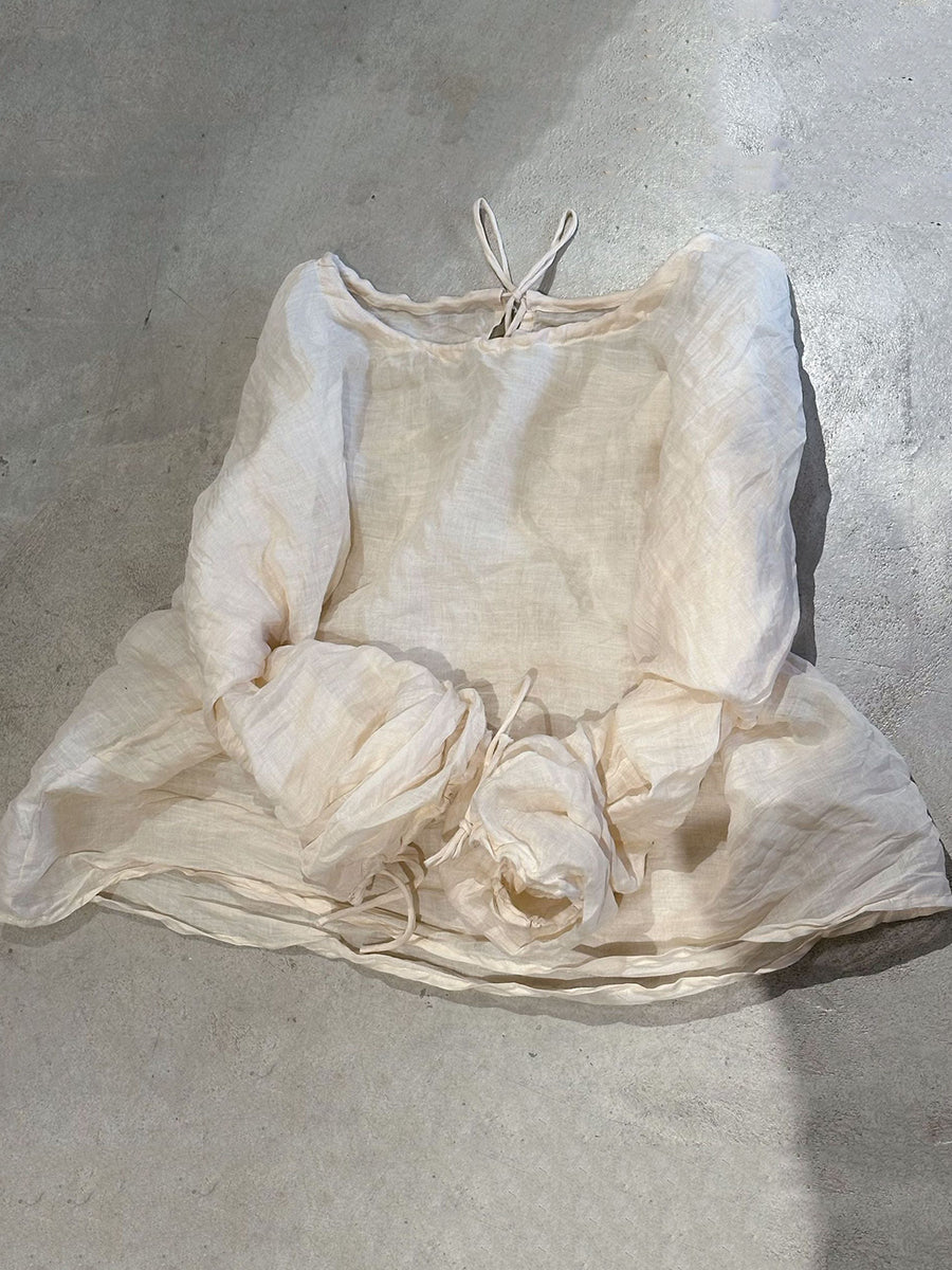 Women Summer Artsy Pure Color O-Neck Ramie Shirt