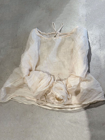 Women Summer Artsy Pure Color O-Neck Ramie Shirt