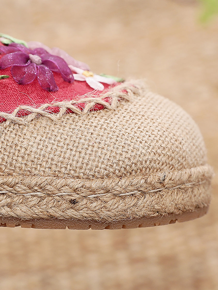 Women Summer Ethnic Ribbon Flower Cloth Flat Shoes