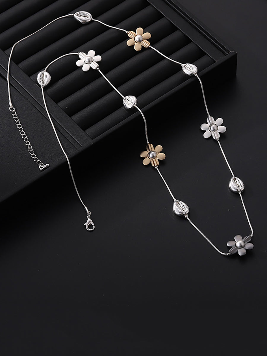 Women Fashion Alloy Flower Pandent Necklace