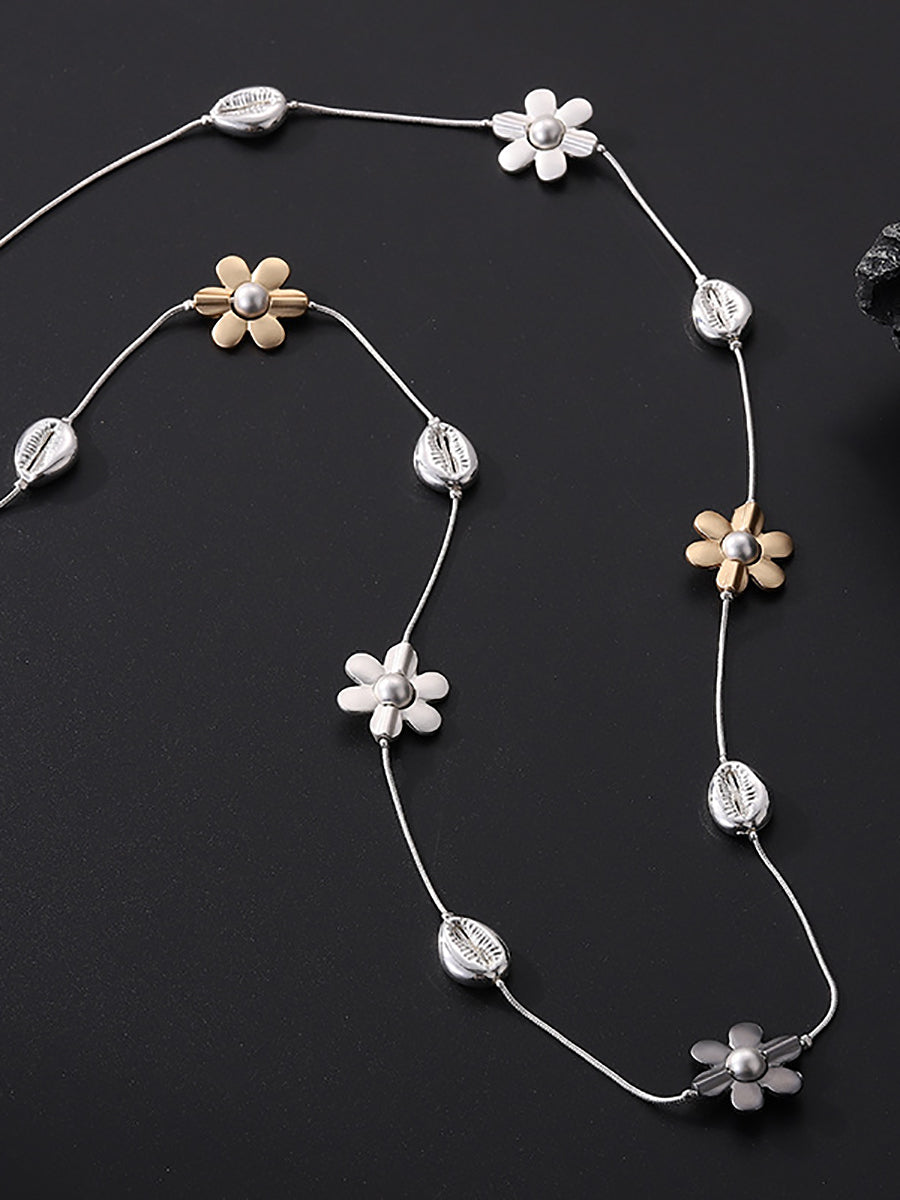 Women Fashion Alloy Flower Pandent Necklace
