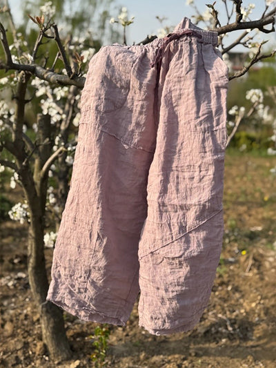 Women Summer Pure Color Linen Wide-leg Pants
