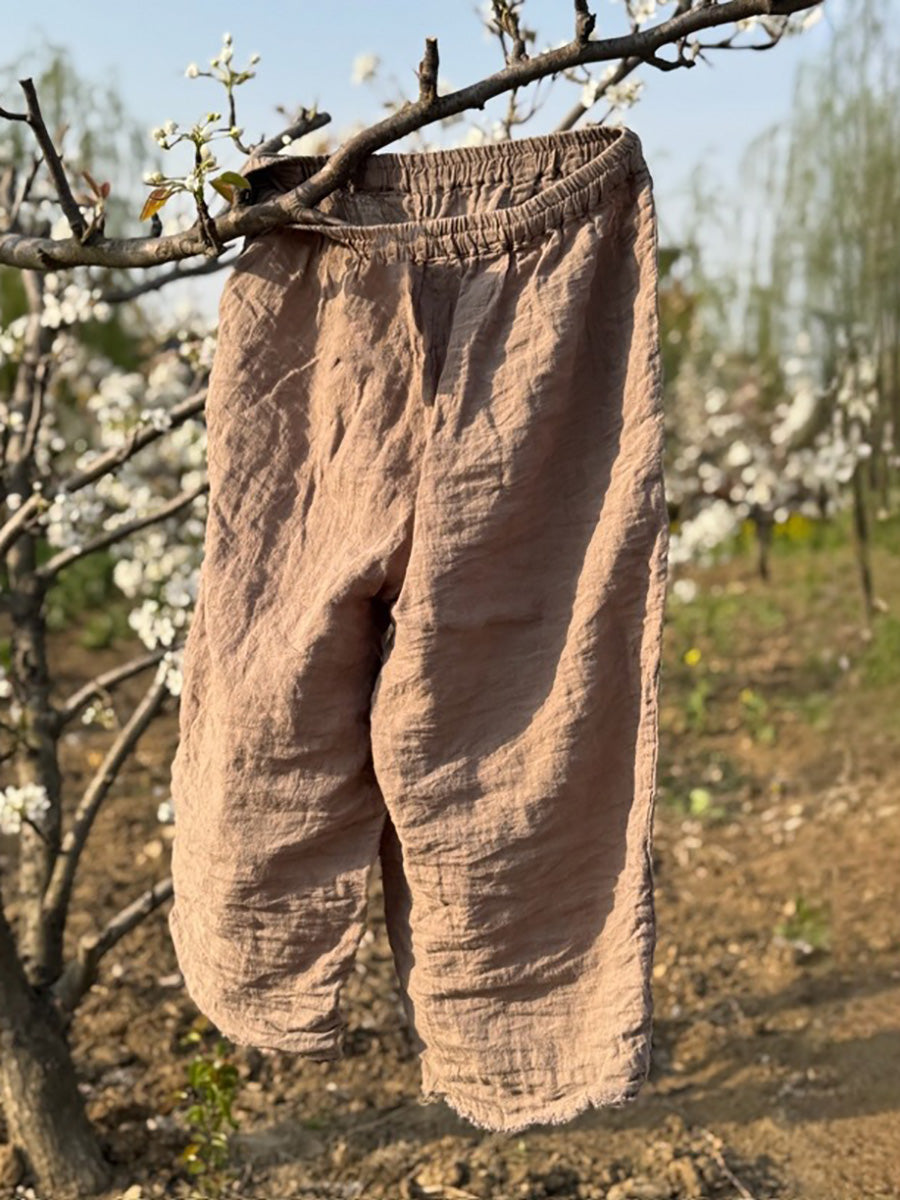 Women Summer Pure Color Linen Wide-leg Pants