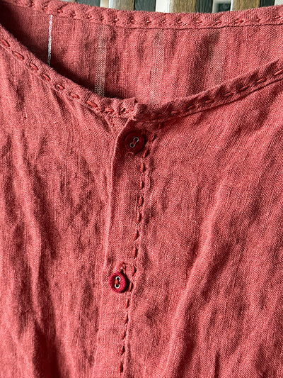 Women Summer Casual Pure Color O-Neck Linen Shirt