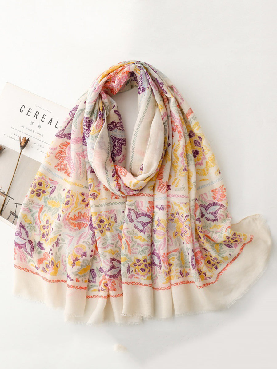 Women Artsy Colorful Plant Shawl Scarf