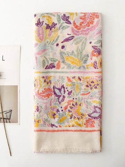 Women Artsy Colorful Plant Shawl Scarf