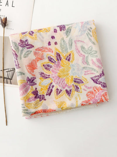 Women Artsy Colorful Plant Shawl Scarf