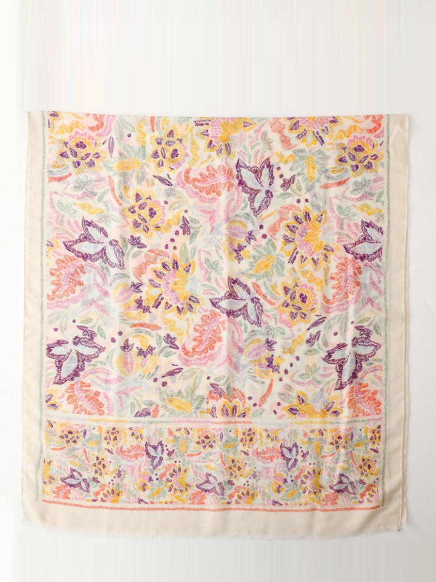 Women Artsy Colorful Plant Shawl Scarf
