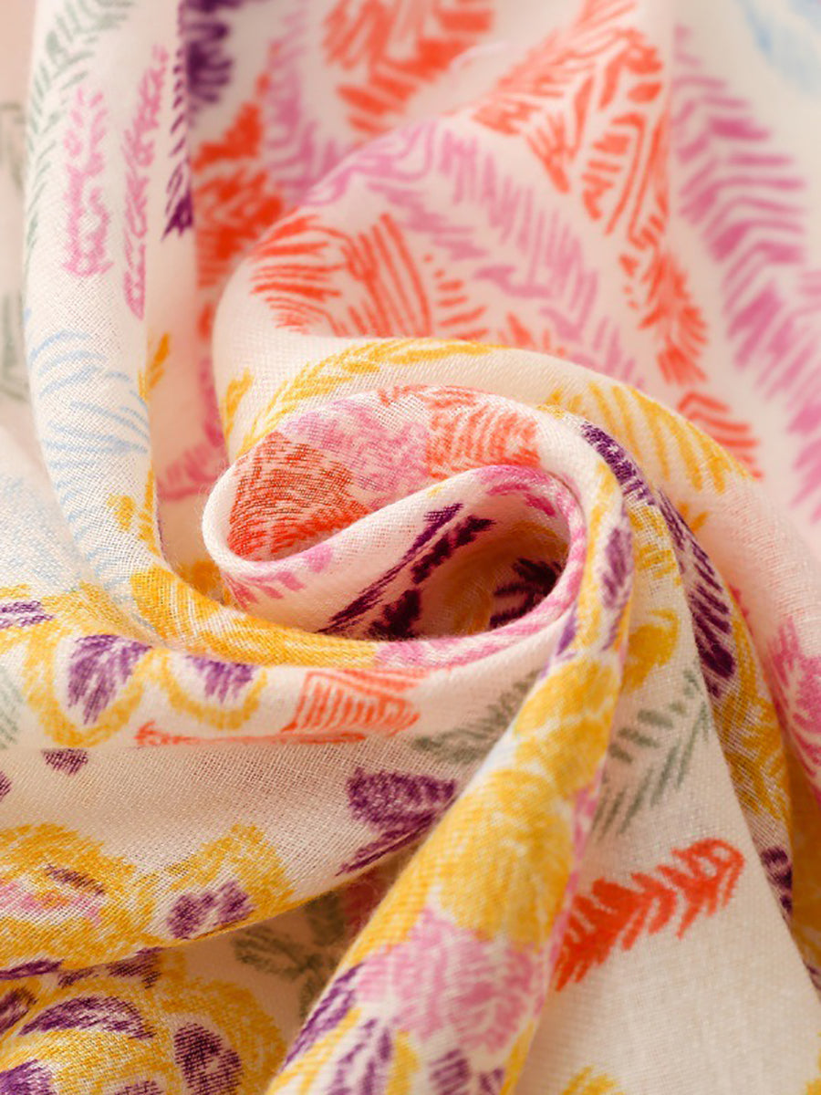 Women Artsy Colorful Plant Shawl Scarf