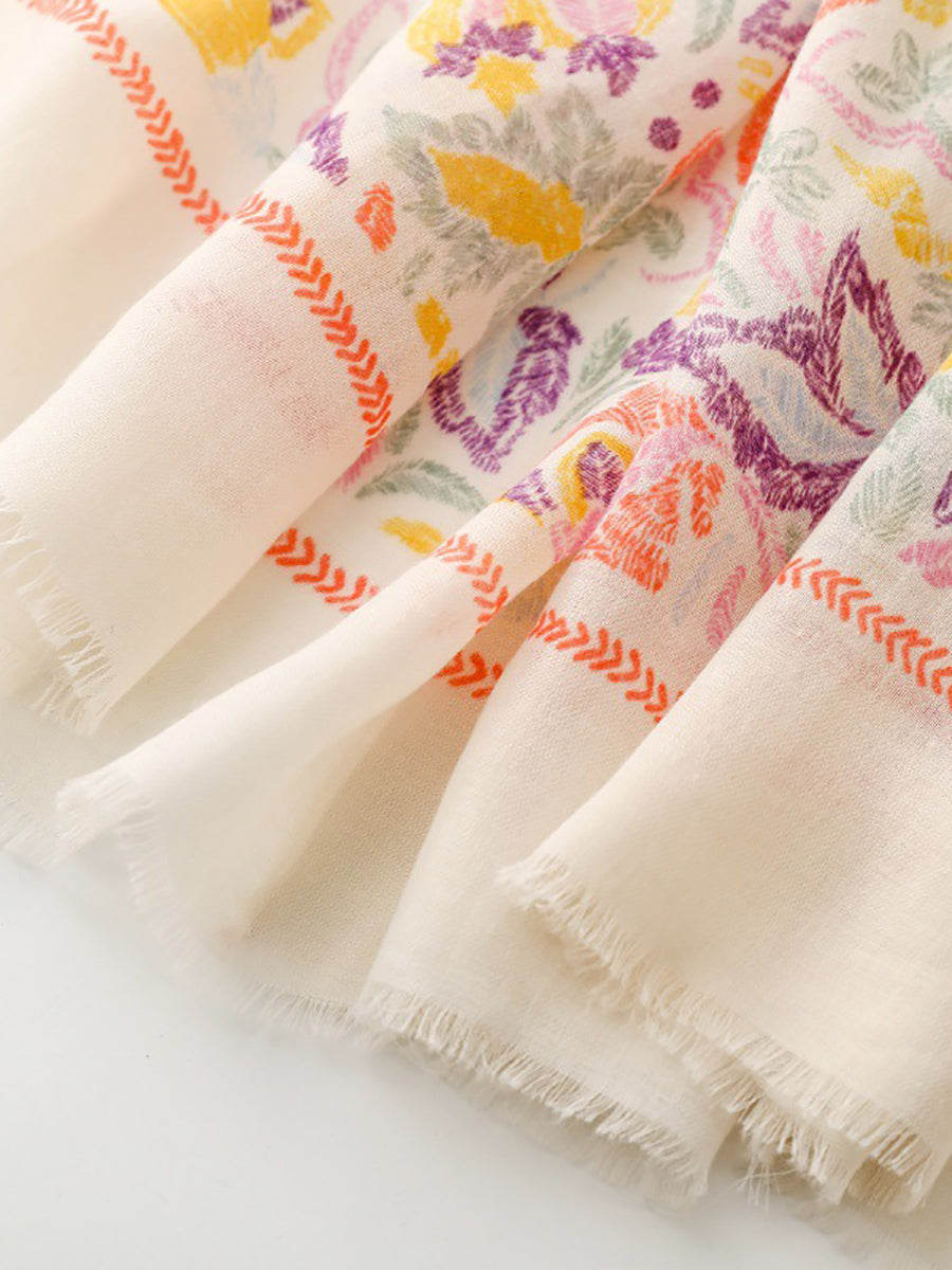Women Artsy Colorful Plant Shawl Scarf