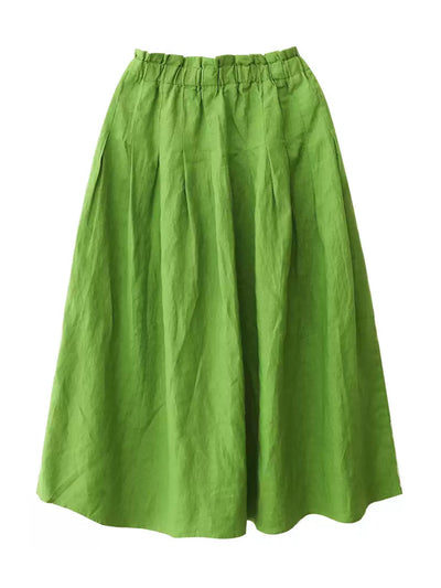 Plus Size Women Summer Casual Pure Color 100%Linen Skirt