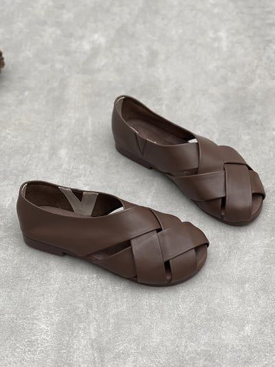 Women Vintage Genuine Leather Spliced Low Heel Shoes