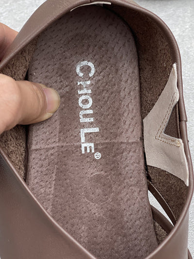 Women Vintage Genuine Leather Spliced Low Heel Shoes