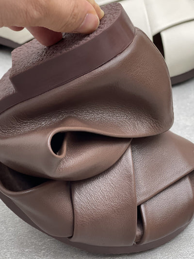 Women Vintage Genuine Leather Spliced Low Heel Shoes