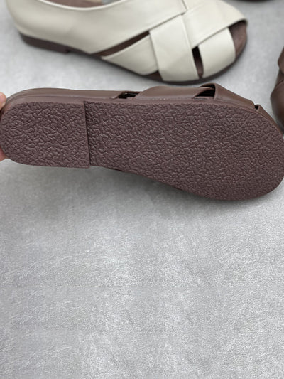 Women Vintage Genuine Leather Spliced Low Heel Shoes