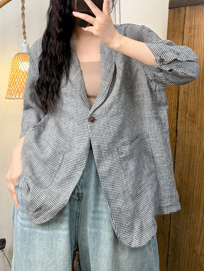 Women Summer Casual Lattice Thin Suit Coat