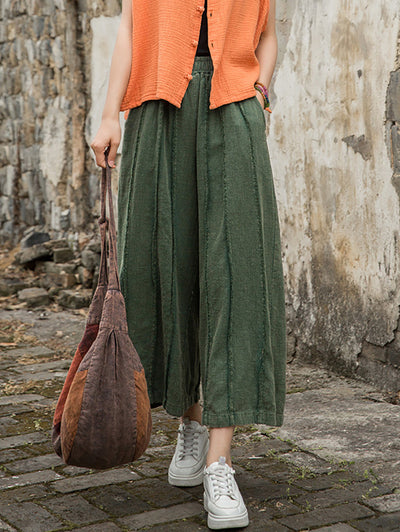 Women Summer Worn Raw-edge Ramie Wide-leg Pants