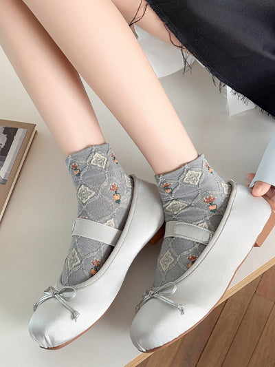 5 Pairs Women Artsy Floral Jacquard Short Socks