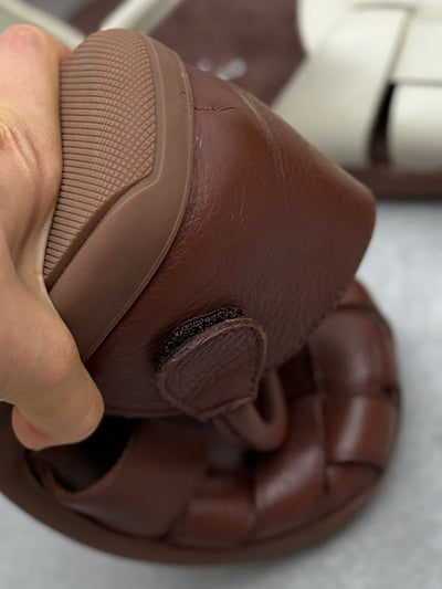 Women Vintage Genuine Leather Weave Flat Shoes