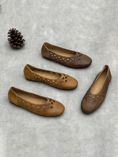 Women Summer Casual Genuine Leather Low Heel Shoes