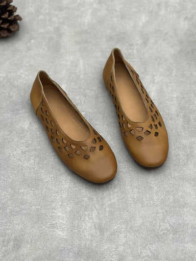 Women Summer Casual Genuine Leather Low Heel Shoes
