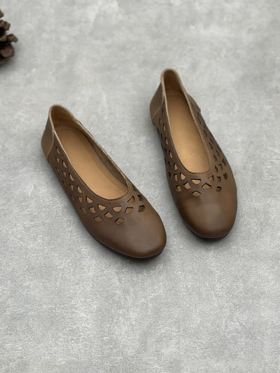 Women Summer Casual Genuine Leather Low Heel Shoes