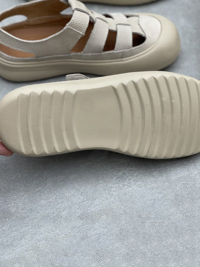 Women Summer Leather Spliced Flat Sandals